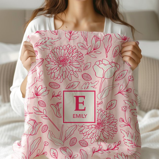 Pink Floral Monogramme Couverture personnalisée po (Créateur téléchargé)