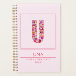 Pink Floral Monogrammed Name Letter U Planer