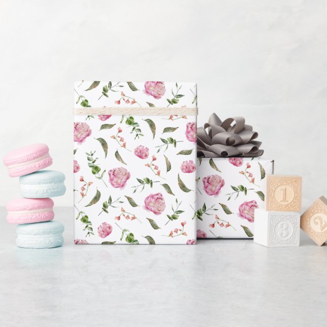 Pink-Floral-Muster-Umschlagpapier Geschenkpapier (Babyparty)