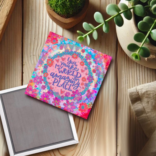 Pink Floral My World Quote Inspirivity Magazin Magnet (Von Creator hochgeladen)