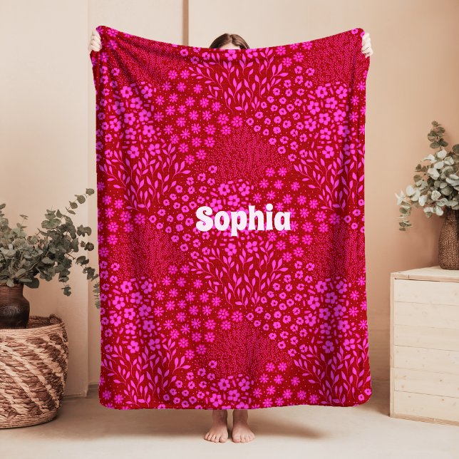 Pink Floral Name Sherpa Blanket Grandmillennial Sherpadecke (Von Creator hochgeladen)