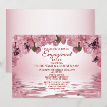 Pink Floral Nature Butterfly Engagement Party