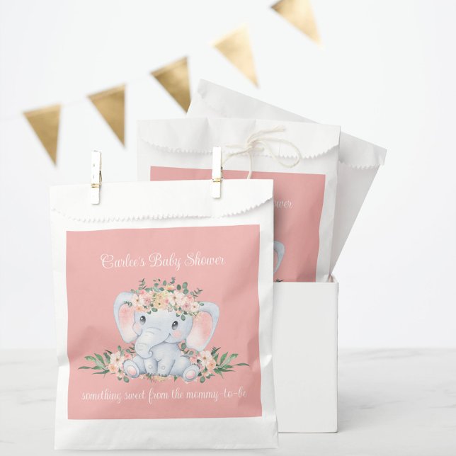 Pink Floral Niedlich Elephant Baby Dusche Vielen D Geschenktütchen (Pink Floral Cute Elephant Baby Shower Favor Bags or Goodie Bags for Thank You Gifts)