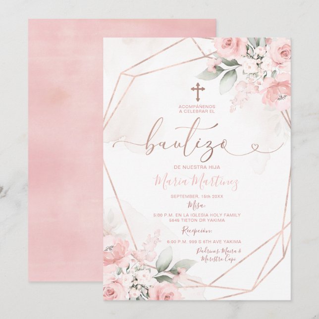 Pink Floral Niedlich Girl Einladung (Vorne/Hinten)