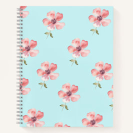 Pink Floral Notebook – Blue Pastel Pattern Notizbuch
