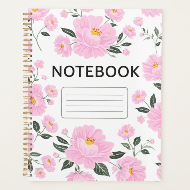 Pink Floral Notebook Cover | Elegant Rose Flower J Planer (Vorderseite)