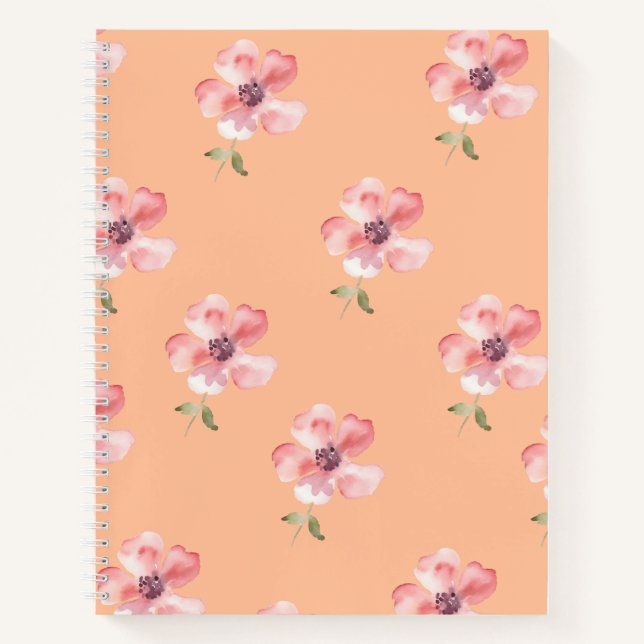Pink Floral Notebook – Orange Pastel Pattern Notizbuch (Vorderseite)