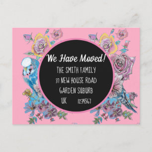 Pink Floral Nouvelle Adresse Carte Postale, Nous D