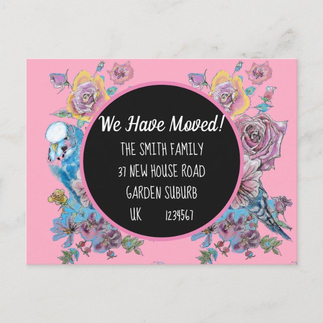Pink Floral Nouvelle Adresse Carte Postale, Nous D (Devant)