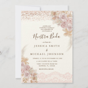 Pink Floral Nuestra Boda Spanische Hochzeit Einladung