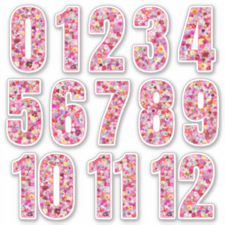 Pink Floral Numbers Twelve Months  Aufkleber