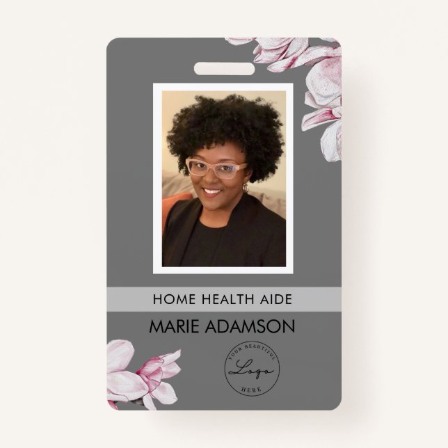 Pink Floral Nurse Hospital ID Abzeichen Ausweis (Vorderseite)