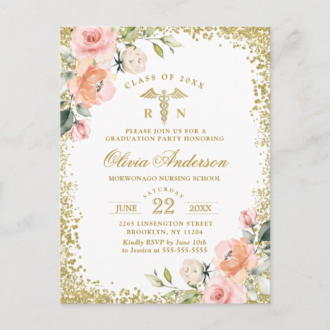 Pink Floral Nursing School Graduation Invitation (Devant)