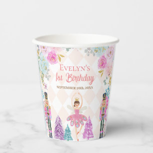 Pink Floral Nutcracker Land der Süßigkeiten Geburt Pappbecher