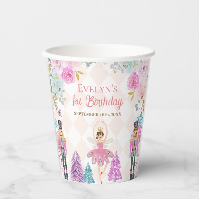 Pink Floral Nutcracker Land der Süßigkeiten Geburt Pappbecher (Vorderseite)