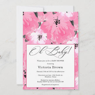 Pink Floral Oh Baby Shower Invitation Einladung