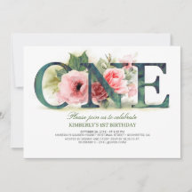 Pink Floral ONE | 1. Party Einladung zum Geburtsta