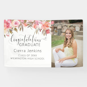 Pink Floral One Foto Calligraphy Abschluss Banner