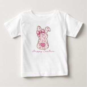 Pink Floral Ostern Bunny Coquette Bow Baby T-shirt