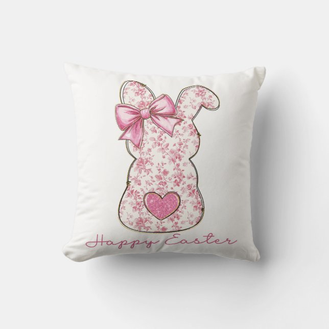 Pink Floral Ostern Bunny Coquette Bow Kissen (Vorderseite)