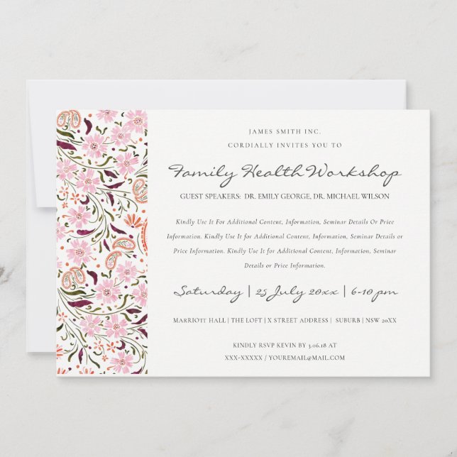 Pink Floral Paisley Motif Atelier Invitation de l' (Devant)