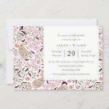 Pink Floral Paisley Motif Paare Dusche einladen