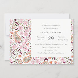 Pink Floral Paisley Motif Paare Dusche einladen Dankeskarte