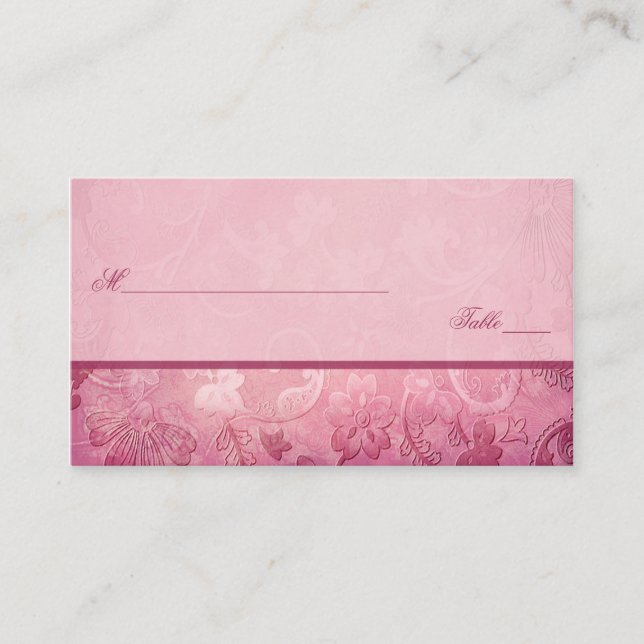 Pink Floral Paisley Placecards Platzkarte (Vorderseite)
