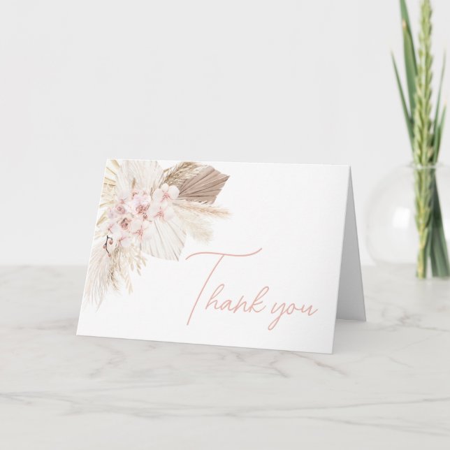 Pink Floral Pampas Boho Babydusche Dankeskarte (Vorderseite)