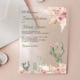Pink Floral Pampas Cactus Wedding Acryleinladungen