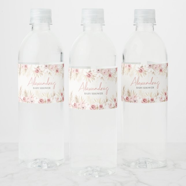 Pink Floral Pampas Grass Baby Dusche (Flaschen)