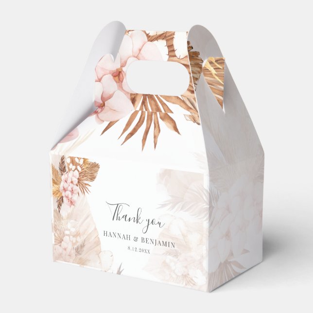 Pink Floral Pampas Grass Hochzeit Vielen Dank Geschenkschachtel (Vorderseite)