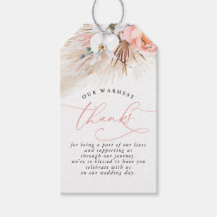 Pink Floral Pampas Grass Hochzeitsmarken Geschenkanhänger