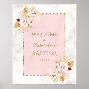 Pink Floral Pampas Grass Taufe Begrüßungszeichen Poster
