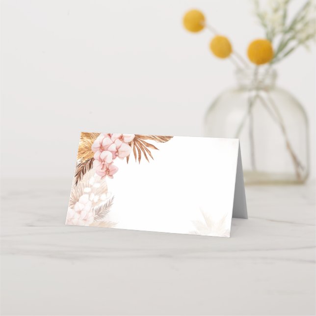 Pink Floral Pampas Grass Terracotta Wedding Platzkarte (Vorderseite)