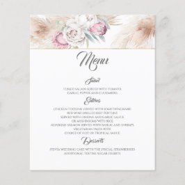 Pink Floral Pampas Grass Wedding Menü