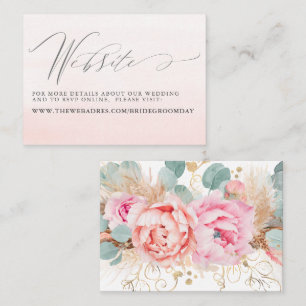 Pink Floral Pampas Grass Wedding Website Card Visitenkarte