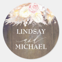 Pink Floral Pampas Grass Wood Wedding