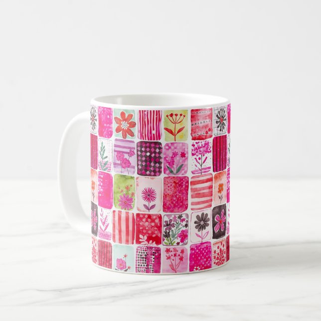 Pink Floral Patchwork Kaffeetasse (Vorderseite Links)