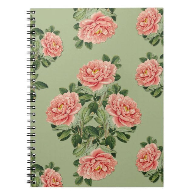 Pink Floral Pattern on Green Background | Seamless Notizblock (Vorderseite)