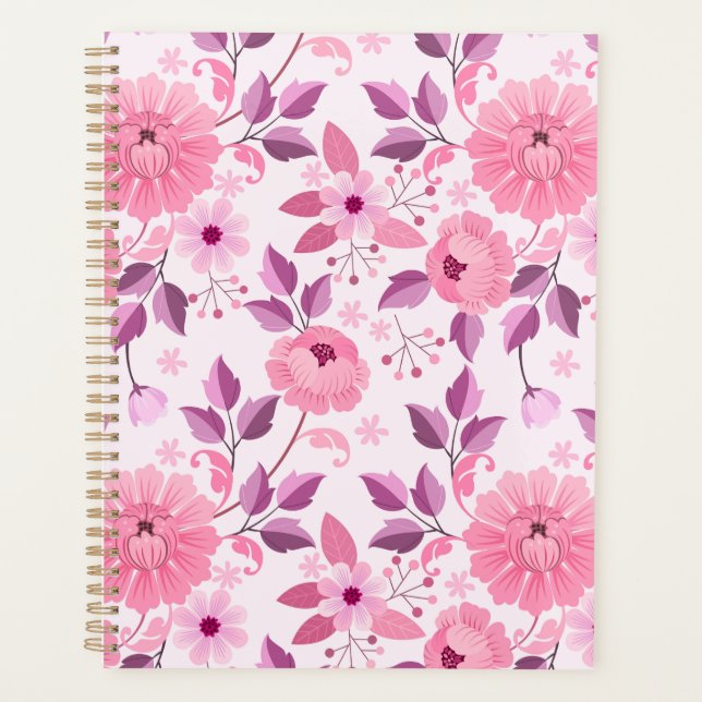 Pink Floral Pattern Planner with Elegant Blossoms Planer (Vorderseite)