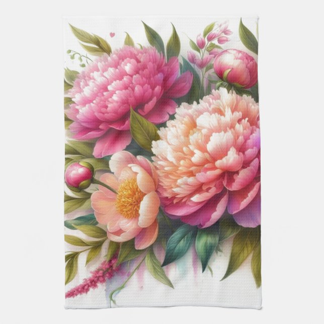 Pink Floral Peonies Hübsch Küchentücher (Vertikal)