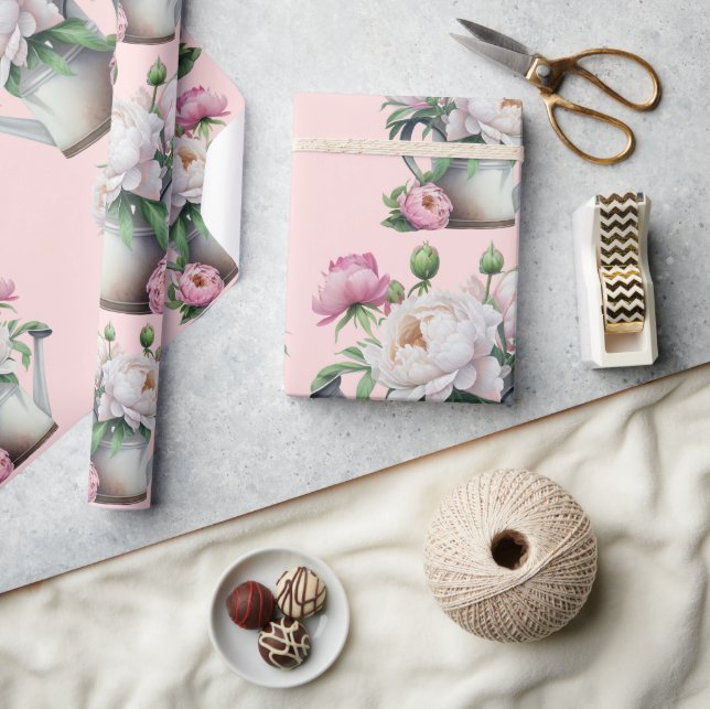Pink Floral Peonys Brautparty Geschenkpapier (Kunsthandwerk)