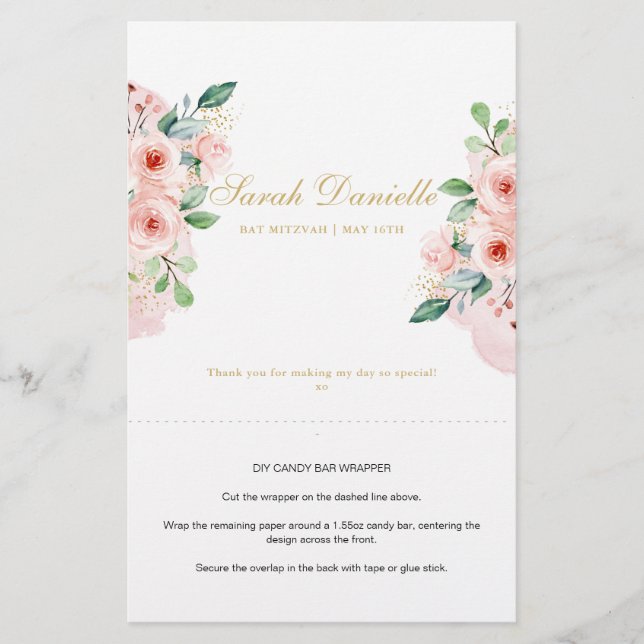Pink Floral Personalisiert Candy Bar Wrapper (Vorderseite)