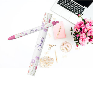Pink Floral Personalisiert Name Kugelschreiber