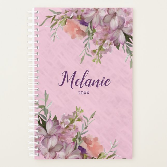 Pink Floral Personalisiert Vorname Planer (Vorderseite)