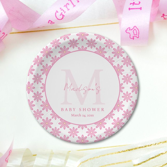 Pink Floral Personalized Baby Shower  Pappteller (Von Creator hochgeladen)