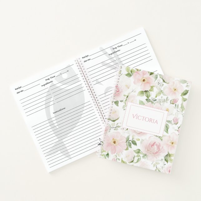 Pink Floral Personalized Vintage Spiral Notebook Notizbuch (Innenseite)