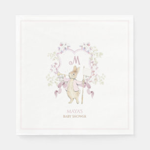 Pink Floral Peter die Rabbit Monogram Babydusche Serviette