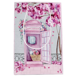 Pink Floral Phone Booth Mittlere Geschenktüte